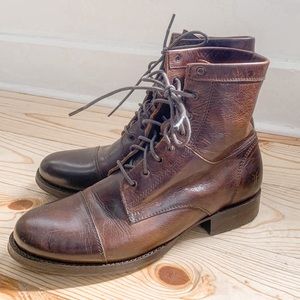 Frye dark brown leather lace up boots size 9